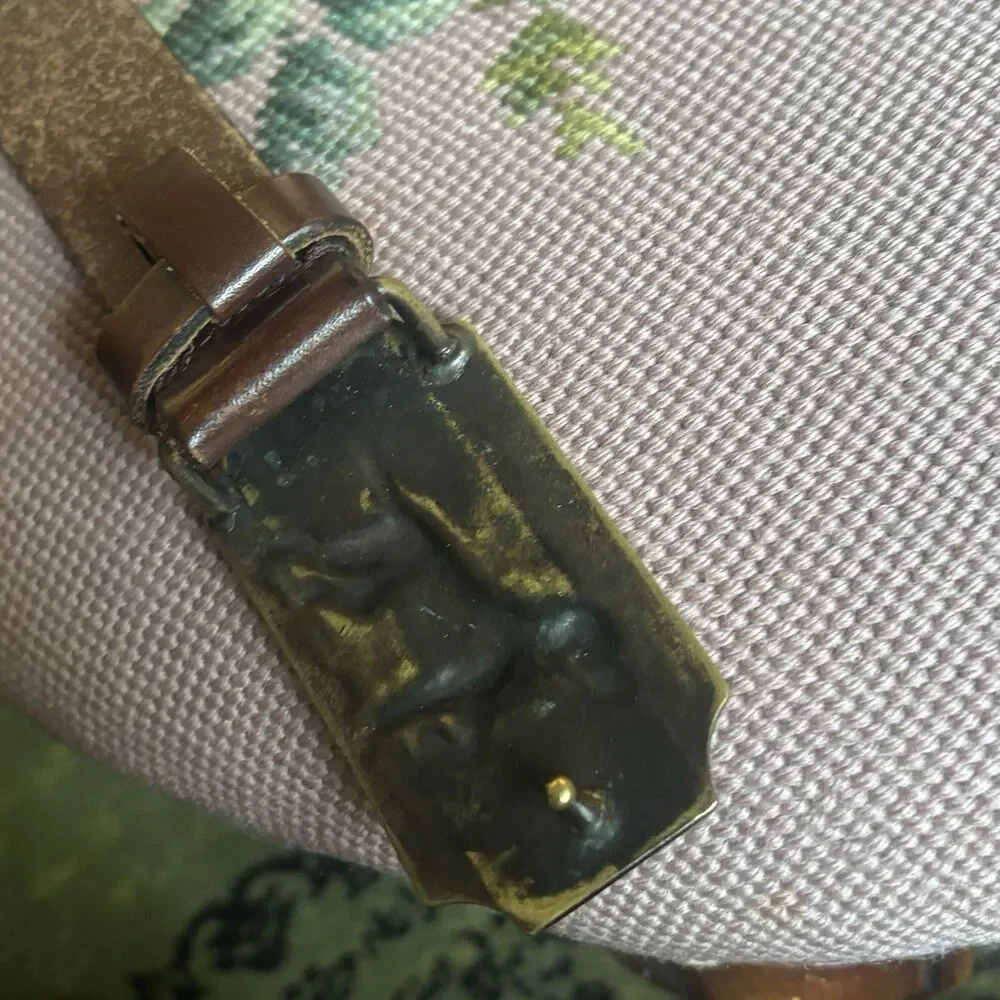 Vintage Polo Ralph Lauren Dog Buckle Belt Mens 38 Hunting Pointer Cast Brass RL